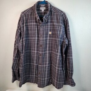 CLEAN Carhartt Men's XXL Relaxed Fit Plaid Button Up Long Sleeve  Grey White